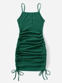 Muchica Vestido tejido de canalé con cordón lateral - Verde Oscuro - Ver 4