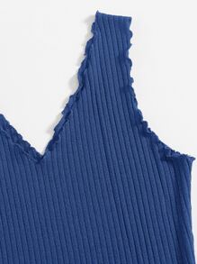 SHEIN LUNE Đầm Xù nhỏ Gân đan màu trơn Giải trí - Xanh đậm - Xem 3