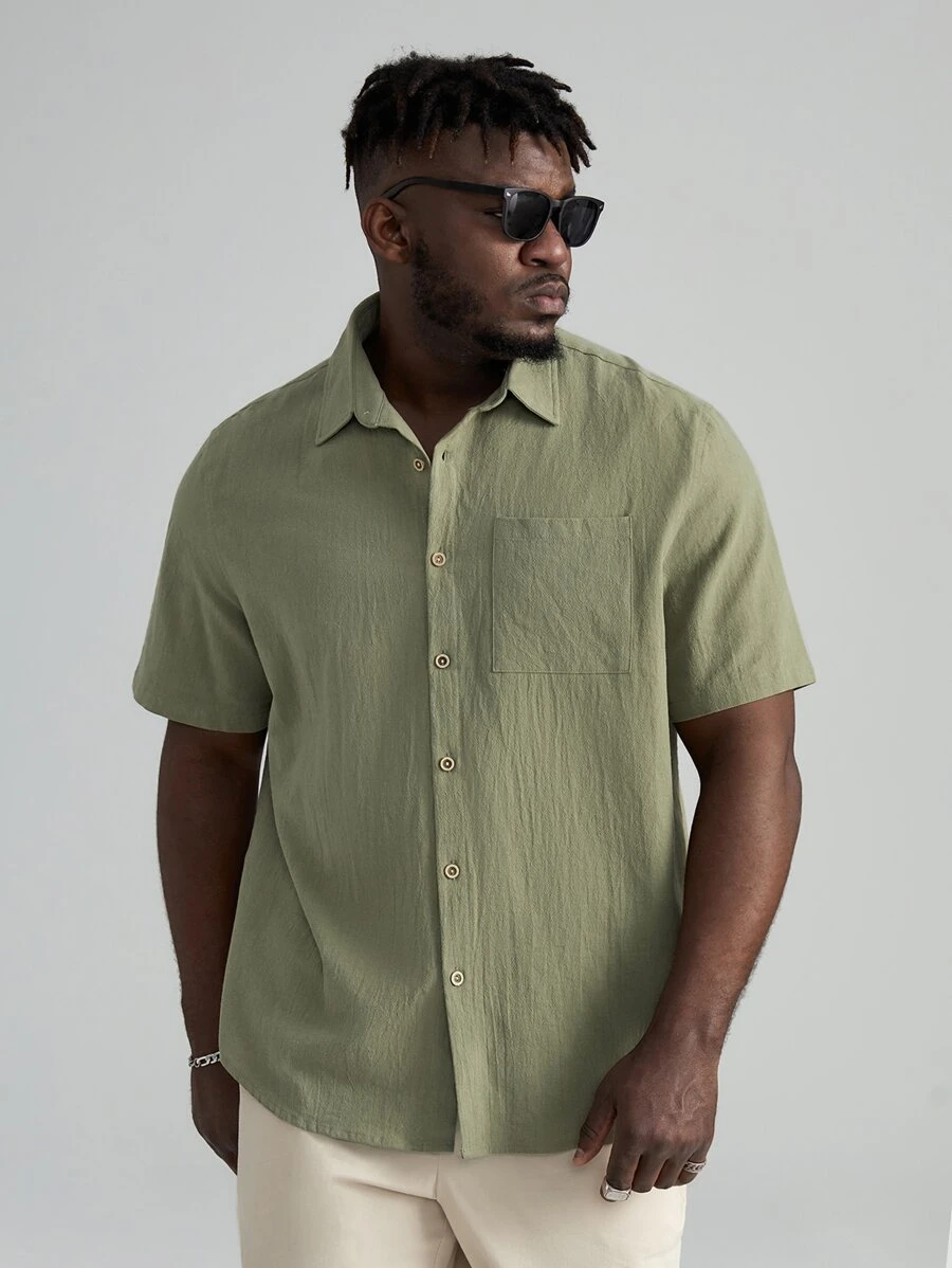 Manfinity VCAY Loose Men's Cotton Pocket Patched Shirt - Army Green - View 1