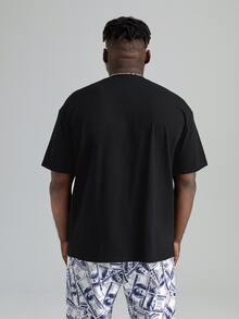 Manfinity Men Plus Figure Graphic Drop Shoulder Tee - Black - View 2