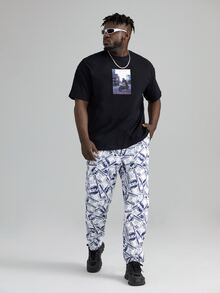 Manfinity Men Plus Figure Graphic Drop Shoulder Tee - Black - View 4