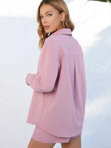 SHEIN Bộ đồ hai mảnh nữ Túi Dây kéo Nút phía trước màu trơn Giải trí - Màu Lilac Tím - Xem 2