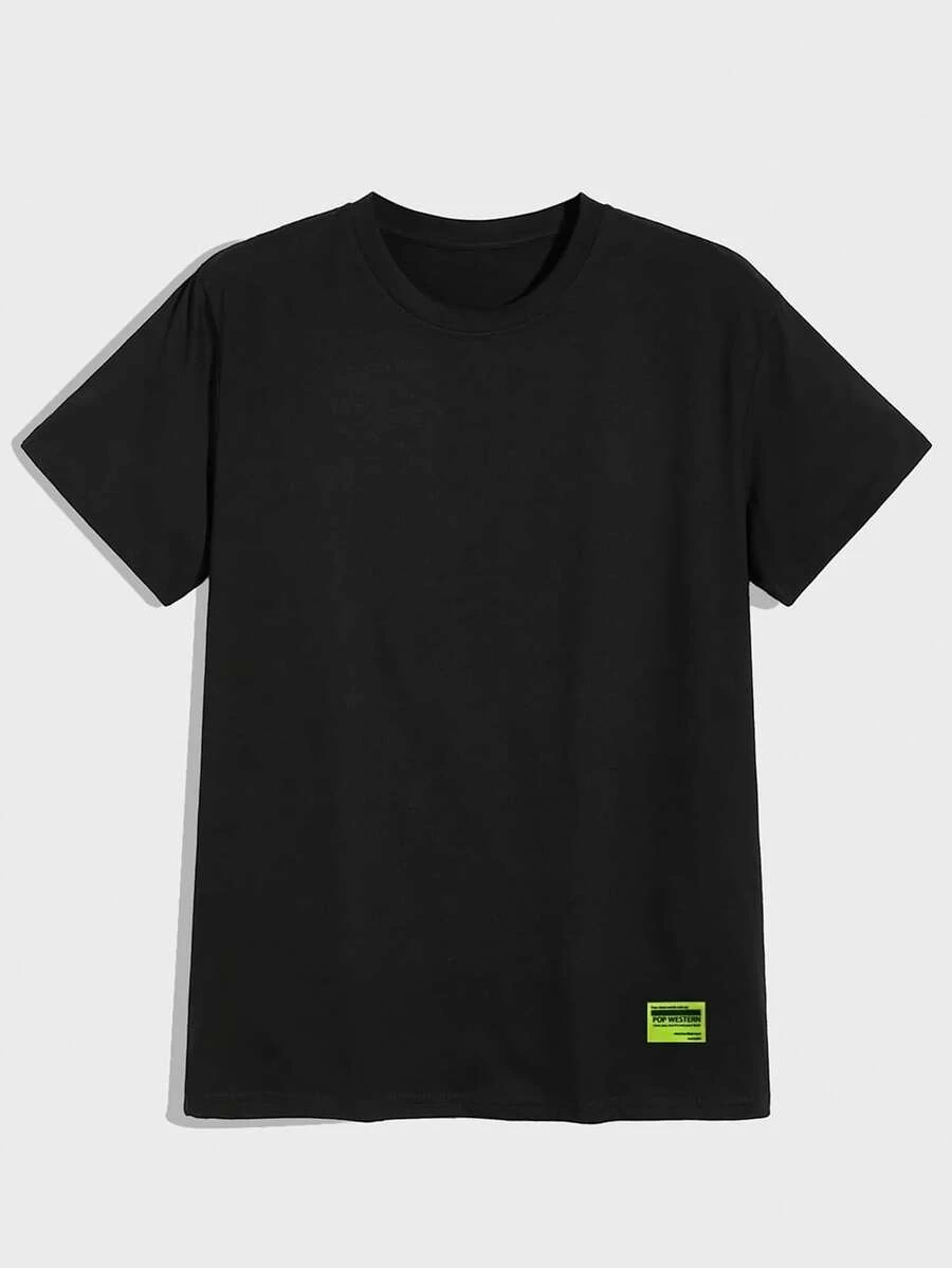 Manfinity Tops Nam Đắp vá Lá thư Giải trí - màu đen - Xem 1