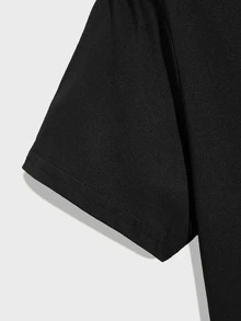 Manfinity Tops Nam Đắp vá Lá thư Giải trí - màu đen - Xem 4