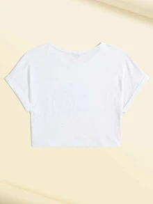 Wang xx Cartoon and Slogan Graphic Cuffed Sleeve Tee - White - View 2