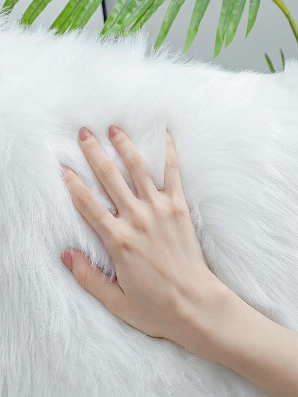 Fluffy Cushion Cover Without Filler, White Plush Throw Pillow Case