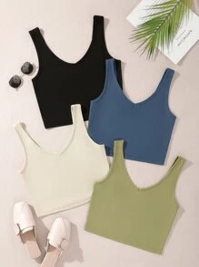 SHEIN Unity Áo hai dây Gân đan màu trơn Giải trí - Nhiều màu - Xem 1