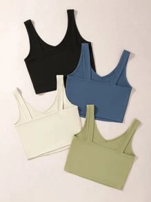 SHEIN Unity Áo hai dây Gân đan màu trơn Giải trí - Nhiều màu - Xem 2