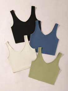 SHEIN Unity Áo hai dây Gân đan màu trơn Giải trí - Nhiều màu - Xem 3