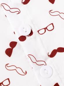 Toddler Boys Glasses & Moustache Print Bow Detail Shirt & Crisscross Pinafore Shorts