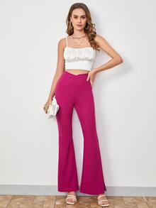 BizChic 交疊腰開衩大腿傘狀腿褲子 - 玫紅色 - 查看 3