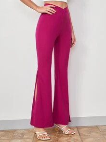 BizChic 交疊腰開衩大腿傘狀腿褲子 - 玫紅色 - 查看 5