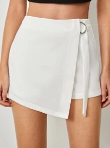 SHEIN Privé Wrap Solid Knot Shorts - White - View 1