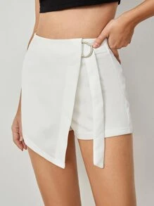 SHEIN Privé Wrap Solid Knot Shorts - White - View 5