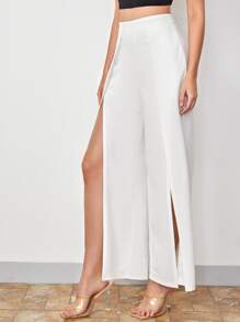 SHEIN BAE Solid Split Thigh Trousers - White - View 4