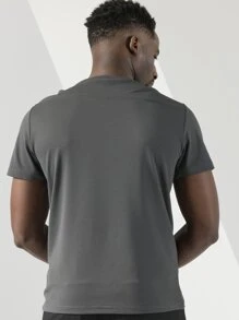Boyfriend Style Men Round Neck Solid Sports Tee - Dark Grey - View 2