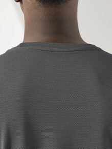 Boyfriend Style Men Round Neck Solid Sports Tee - Dark Grey - View 7