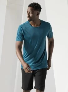 Áo thun thể thao cổ tròn trơn phong cách Boyfriend dành cho nam - Màu xanh ngọc - Xem 4