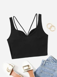 SHEIN Unity Áo hai dây Plus Size Lộ Lưng Gân đan màu trơn Gợi cảm - màu đen - Xem 1