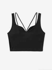 SHEIN Unity Áo hai dây Plus Size Lộ Lưng Gân đan màu trơn Gợi cảm - màu đen - Xem 3