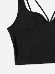 SHEIN Unity Áo hai dây Plus Size Lộ Lưng Gân đan màu trơn Gợi cảm - màu đen - Xem 5