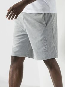 Boyfriend Style Men Letter Embroidery Slant Pocket Sports Shorts - Light Grey - View 1
