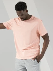 男友风纯色圆领运动 T 恤 - 珊瑚粉 - 查看 1