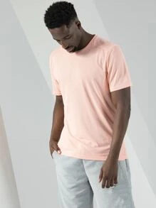 男友风纯色圆领运动 T 恤 - 珊瑚粉 - 查看 4