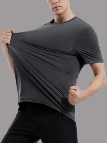 男友风男士纯色速干运动 T 恤 - 深灰色 - 查看 3