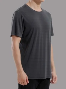 男友风男士纯色速干运动 T 恤 - 深灰色 - 查看 4