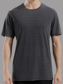 男友风男士纯色速干运动 T 恤 - 深灰色 - 查看 5