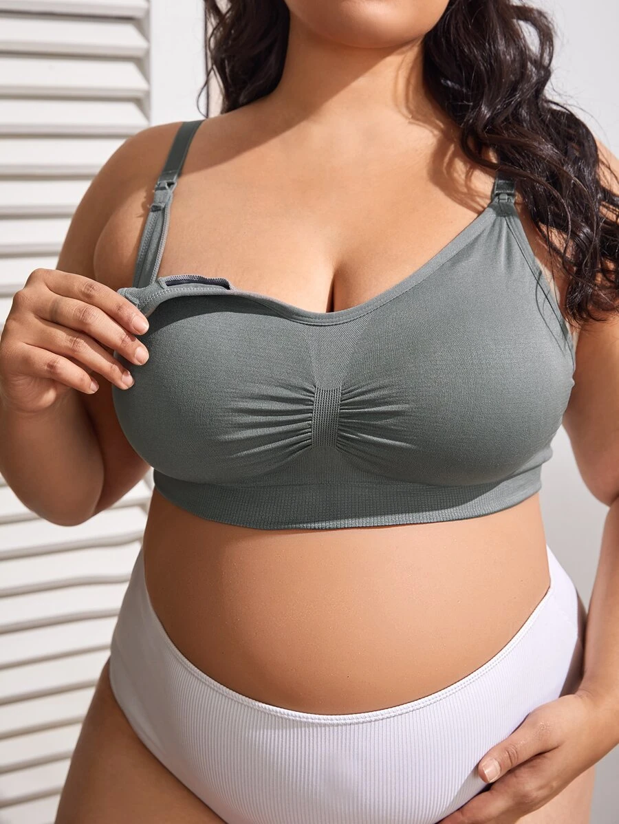 SHEIN Maternity Plain Ruched Seamless Nursing Bra For Mother