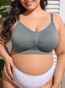 SHEIN Maternity Plain Ruched Seamless Nursing Bra For Mother