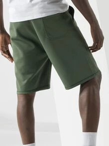 Boyfriend Style Men Letter Embroidered Slant Pockets Sports Shorts - Army Green - View 4