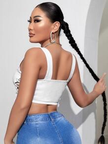 SHEIN SXY 側邊綁帶前接縫牛仔吊帶上衣 - 白色 - 查看 2