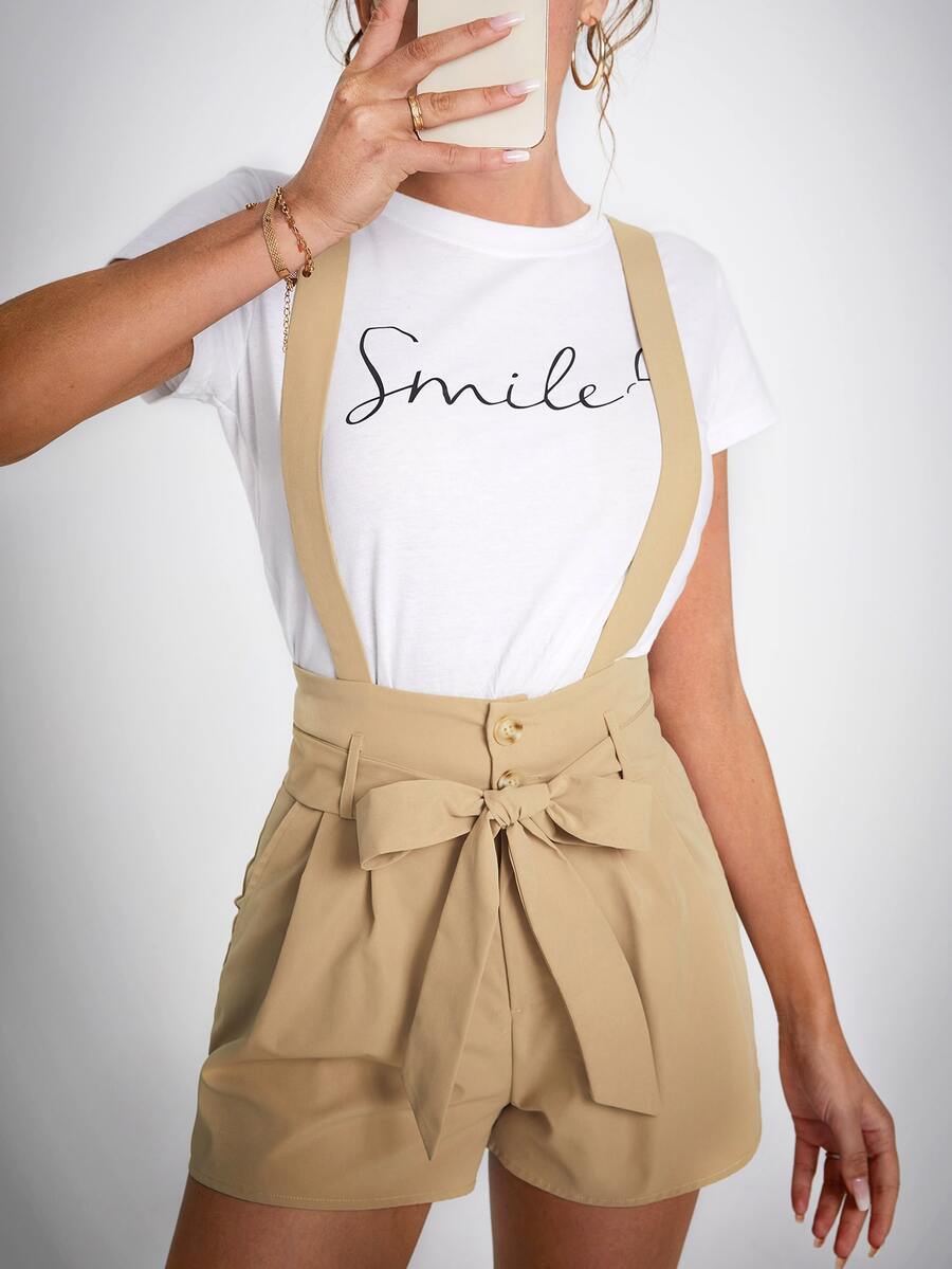 Áo liền quần nữ Thắt lưng Dây kéo Nút phía trước màu trơn Giải trí - Màu Khaki - Xem 1