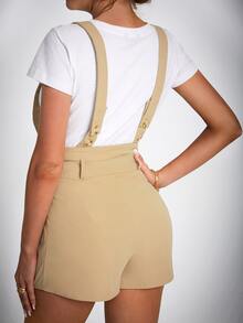 Áo liền quần nữ Thắt lưng Dây kéo Nút phía trước màu trơn Giải trí - Màu Khaki - Xem 2