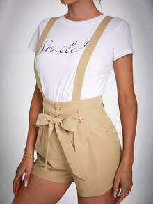 Áo liền quần nữ Thắt lưng Dây kéo Nút phía trước màu trơn Giải trí - Màu Khaki - Xem 3