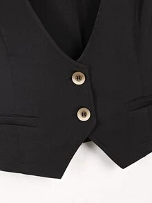 Mulvari 前紐扣不對稱下擺馬甲西裝外套 - 黑色 - 查看 3