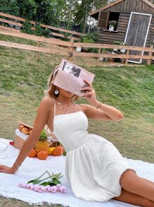 GENKIRA Đầm Lộ Lưng Tương phản ren màu trơn Boho - trắng - Xem 6