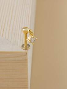 1pc Rhinestone Decor Stud Earring - Yellow Gold - View 4