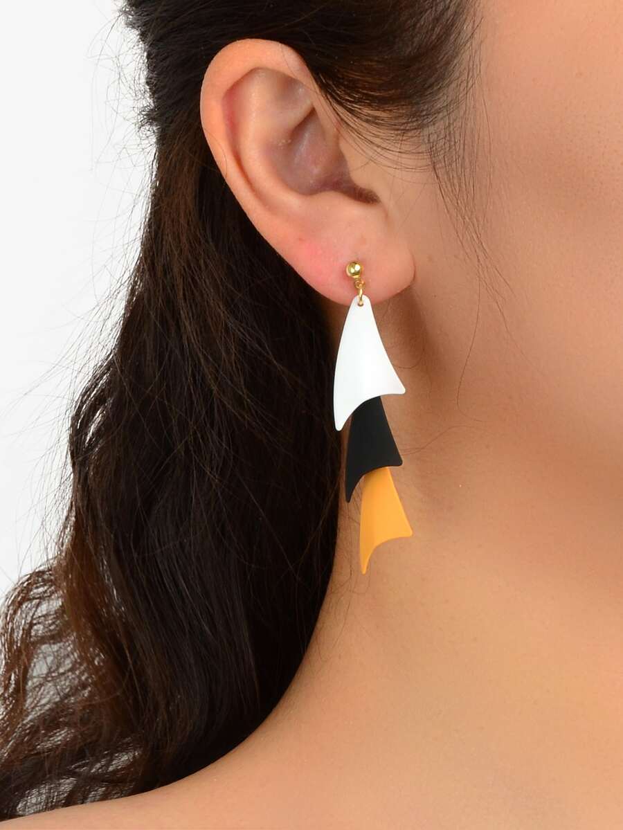 Color Block Geometric Drop Earrings - Multicolor - View 1