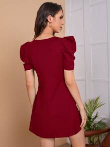 SHEIN Clasi Puff Sleeve Solid Dress,Tea Party Dress,Summer Dresses For Women - Burgundy - View 2