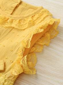 Bebé Body con lazo delantero con encaje en contraste con diadema - Amarillo - Ver 3
