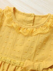 Bebé Body con lazo delantero con encaje en contraste con diadema - Amarillo - Ver 4