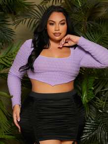 SHEIN SXY Áo thun Plus size Bất đối xứng Lộ Lưng Buộc lại màu trơn Giải trí - Màu Lilac Tím - Xem 1