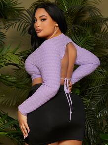 SHEIN SXY Áo thun Plus size Bất đối xứng Lộ Lưng Buộc lại màu trơn Giải trí - Màu Lilac Tím - Xem 2