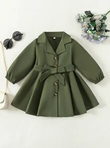 嬰兒西裝領燈籠袖繫腰帶洋裝