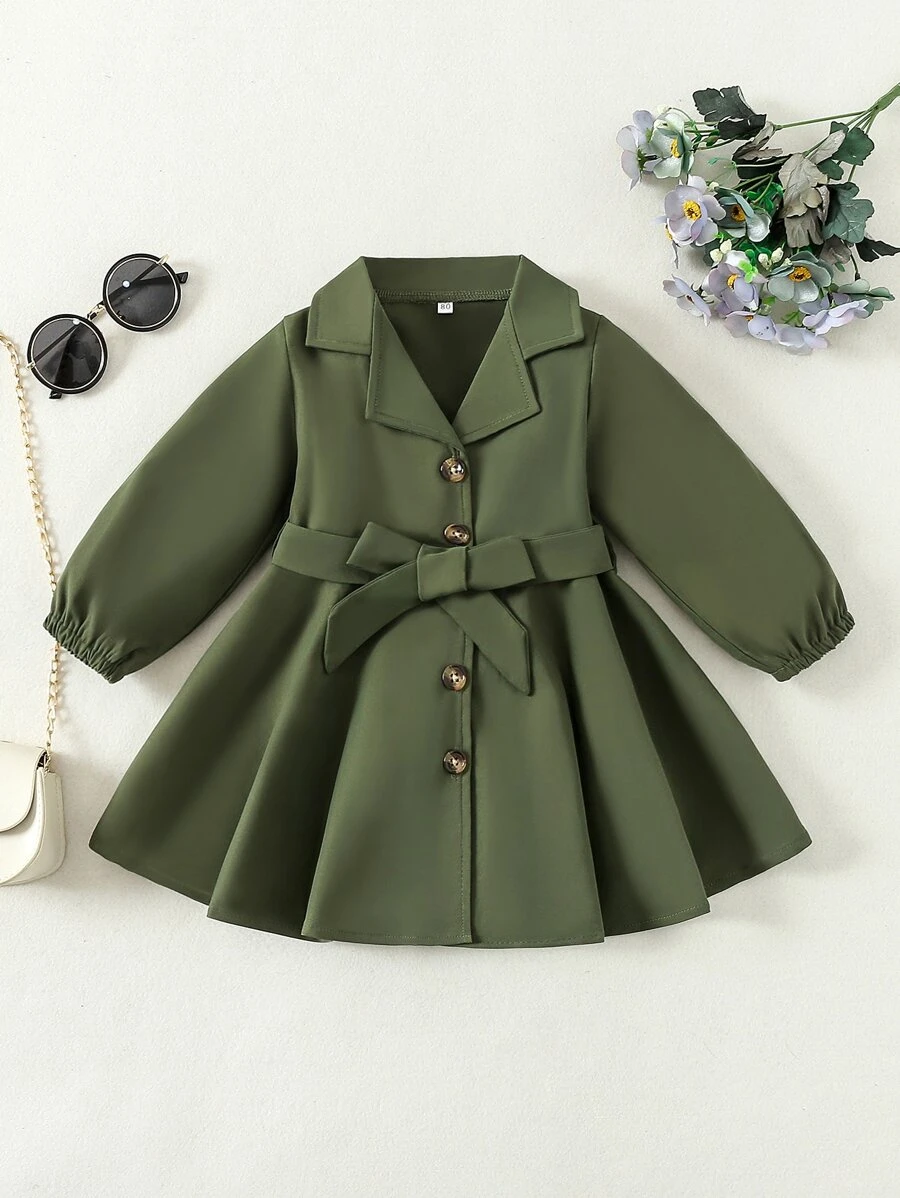 嬰兒西裝領燈籠袖繫腰帶洋裝