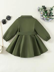 嬰兒西裝領燈籠袖繫腰帶洋裝